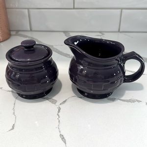Longaberger eggplant creamer & sugar pottery set